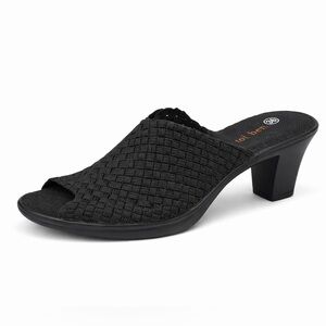 Bernie Mev Sun Chesca Black Woven Mule Heel Comfort Stretch Sandals NIB